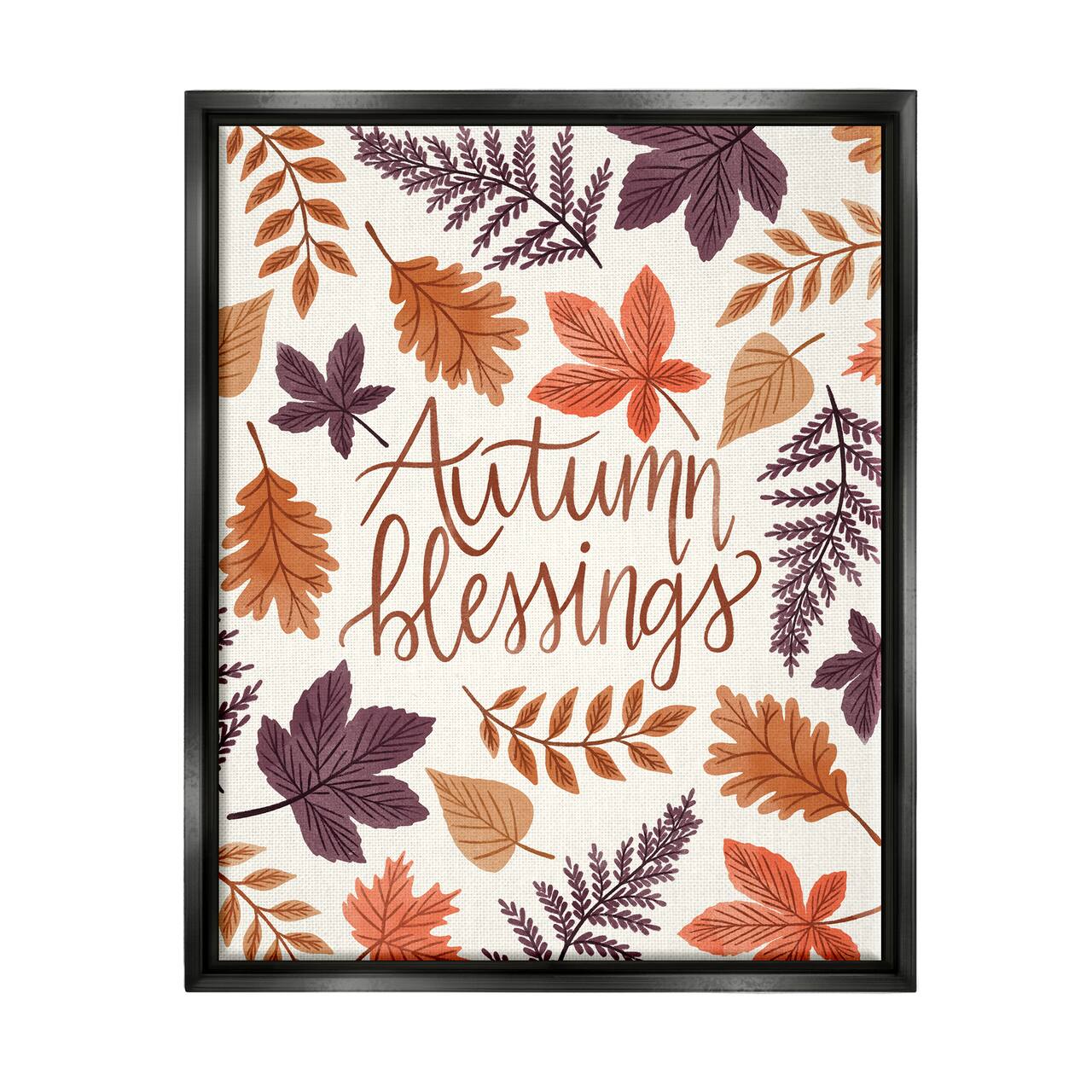Stupell Industries Autumn Blessings Fern Leaves Nature Framed Floater Canvas Wall Art